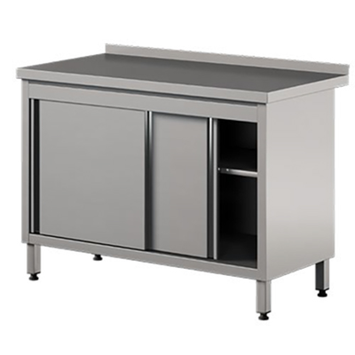 Nerezový prístenný stôl so skrinkou, posuvné dvere 900x700x850 mm | ASBER, WM-97-PL-2SD