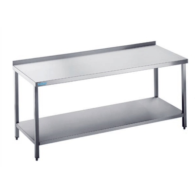 Pracovný stôl 1100x700x900 mm s pracovnou doskou so zadnou lištou a policou | RILLING, ATZ 0711C 0000