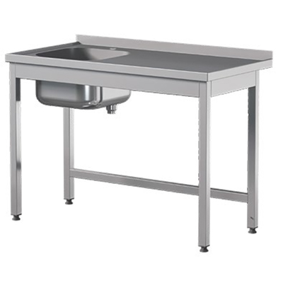 Prístenný nerezový stôl s drezom 1000x600x850 mm | ASBER, STW-106/1-PL-L-B