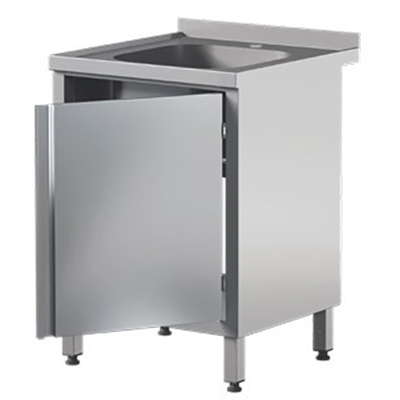 Prístenný nerezový stôl s drezom a skříňkou 600x600x850 mm | ASBER, STW-66/1-PL-HD