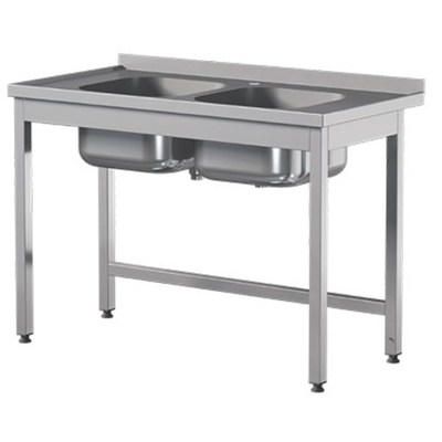 Prístenný nerezový stôl s dvojkomorovým drezom 1000x600x850 mm | ASBER, STW-106/2-PL-L-B