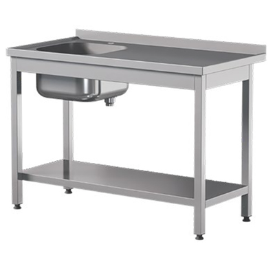 Prístenný nerezový stôl s poličkou a drezom 1000x600x850 mm | ASBER, STW-106/1-PL-L-S