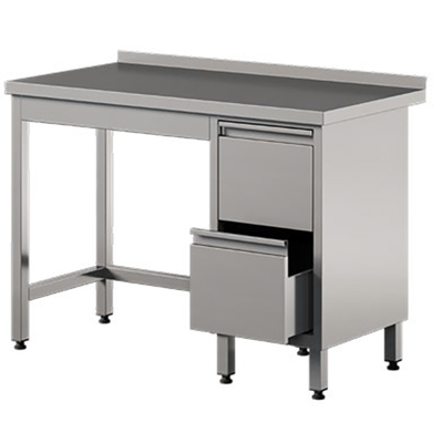 Prístenný stôl z nerezovej ocele, 2 zásuvky 1000x700x850 mm | ASBER, WT-107-PL-2DR