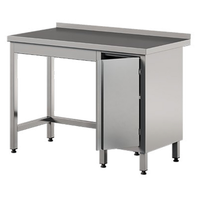 Prístenný stôl z nerezovej ocele so skrinkou, krídlové dvierka 1200x600x850 mm | ASBER, WT-126-PL-HD