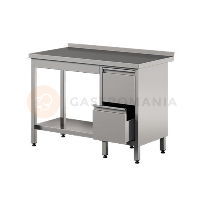 Nerezový prístenný stôl s 2 zásuvkami a policou 2000x700x850 mm | ASBER, WT-207-PL-2DR-S