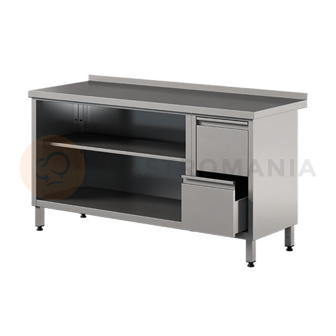 Nerezový prístenný stôl s 3 zásuvkami a otvorenou skrinkou, bez dvere 1100x700x850 mm | ASBER, WM-117-PL-2DR-2S
