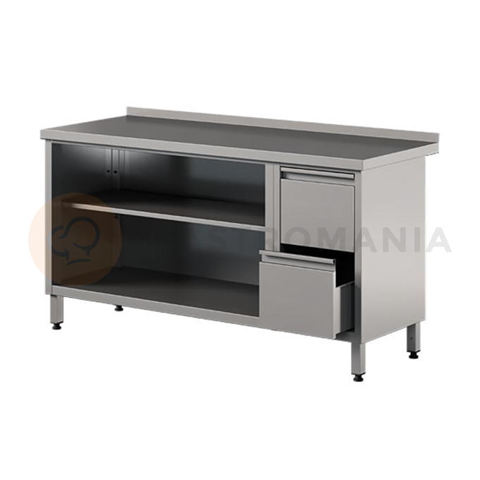 Nerezový prístenný stôl s 3 zásuvkami a otvorenou skrinkou, bez dvere 2000x700x850 mm | ASBER, WM-207-PL-2DR-2S