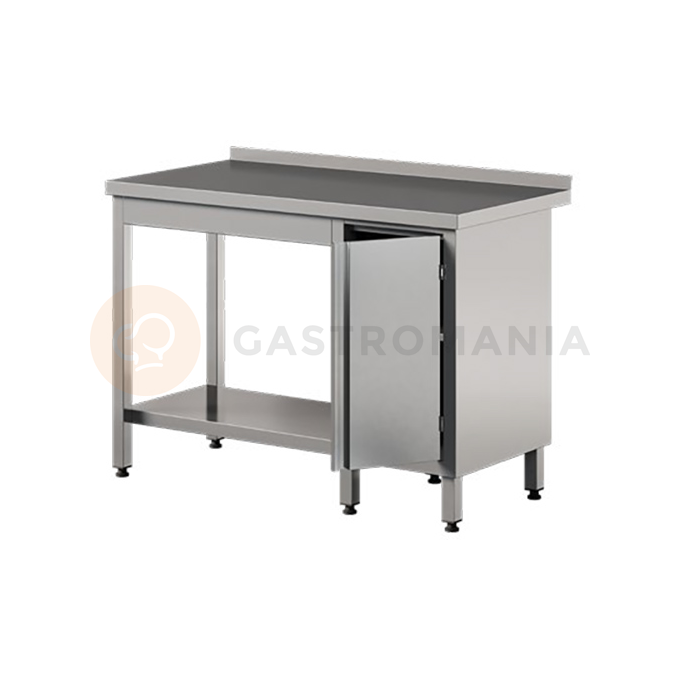 Nerezový prístenný stôl s policou a skrinkou, krídlové dvere 2400x700x850 mm | ASBER, WT-247-PL-HD-S
