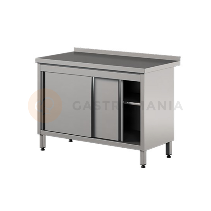 Nerezový prístenný stôl so skrinkou, posuvné dvere 1600x700x850 mm | ASBER, WM-167-PL-2SD