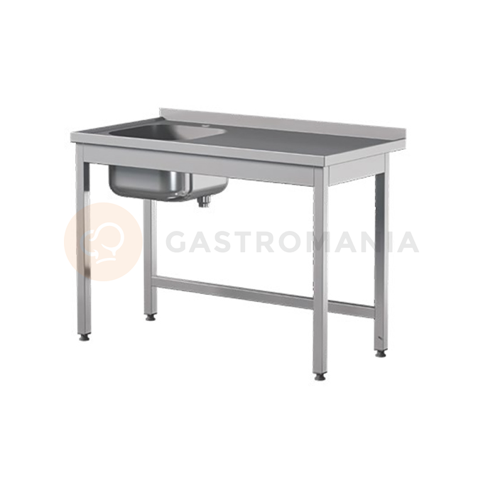 Prístenný nerezový stôl s drezom 600x600x850 mm | ASBER, STW-66/1-PL-L-B