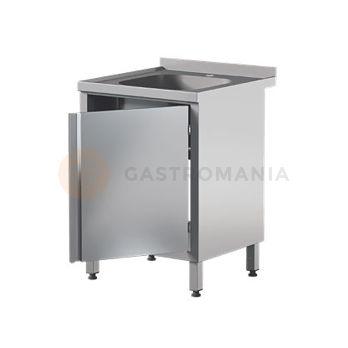 Prístenný nerezový stôl s drezom a skříňkou 600x600x850 mm | ASBER, STW-66/1-PL-HD