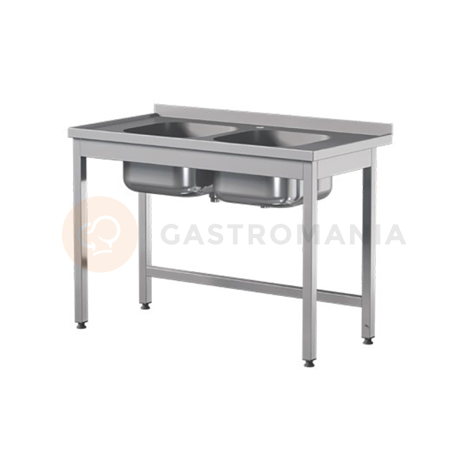 Prístenný nerezový stôl s dvojkomorovým drezom 1000x600x850 mm | ASBER, STW-106/2-PL-L-B