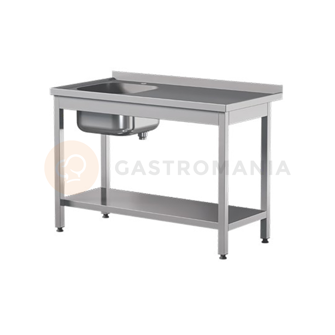Prístenný nerezový stôl s poličkou a drezom 900x600x850 mm | ASBER, STW-96/1-PL-L-S