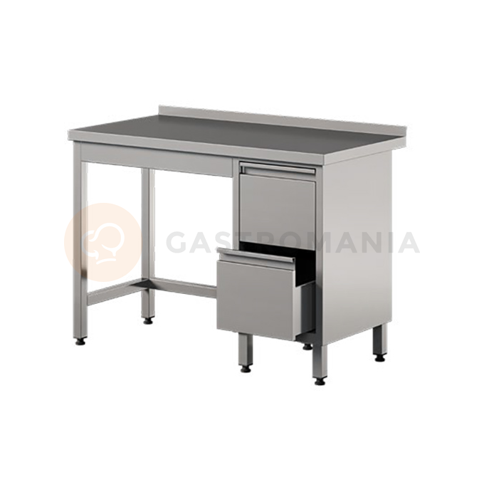 Prístenný stôl z nerezovej ocele, 2 zásuvky 1000x700x850 mm | ASBER, WT-107-PL-2DR