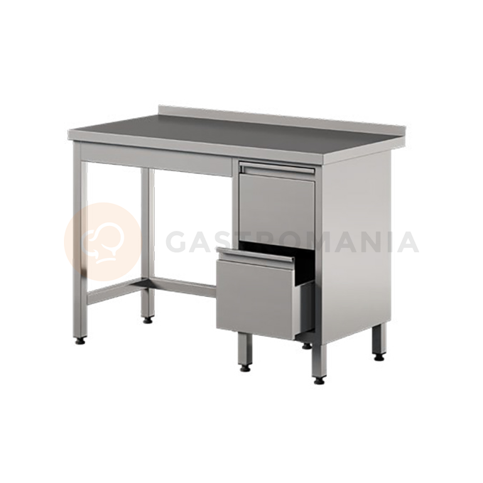 Prístenný stôl z nerezovej ocele, 2 zásuvky 1500x600x850 mm | ASBER, WT-156-PL-2DR