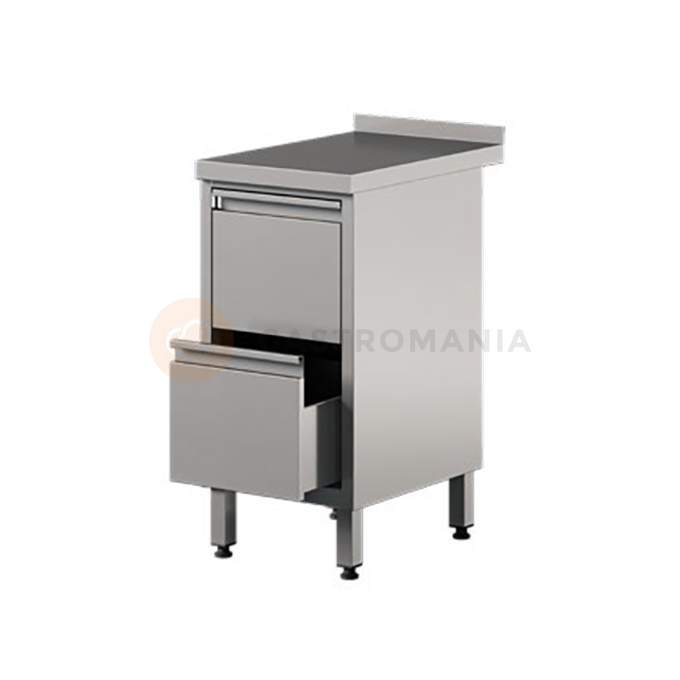 Prístenný stôl z nerezovej ocele s dvoma zásuvkami  400x600x850 mm | ASBER, WM-46-PL-2DR