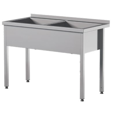 Prístenný nerezový stôl s dvojkomorovú vaňou, hĺbka komory 300 mm 1400x600x850 mm | ASBER, SBTW-1463/2-PL