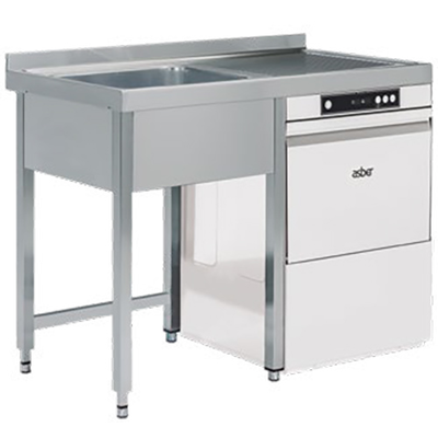 Prístenný nerezový stôl s poličkou, drezom a miestom na umývačku 1600x600x850 mm | ASBER, STWD-166/1-PL-L