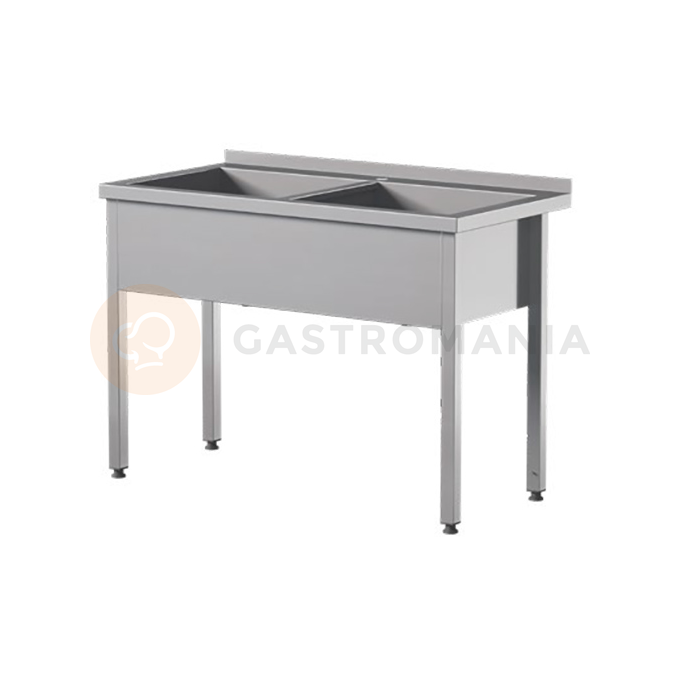 Prístenný nerezový stôl s dvojkomorovú vaňou, hĺbka komory 300 mm 1400x700x850 mm | ASBER, SBTW-1473/2-PL