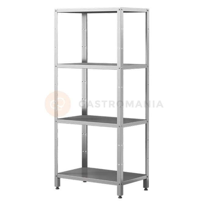 Regálový diel montovaný z nerezovej ocele, 4 plné police 800x500x1800 mm | ASBER, SSDF-850