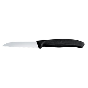 Nôž na oberanie, 8 cm, čierny, zúbkovaný | VICTORINOX, Swiss Classic, 6.7433