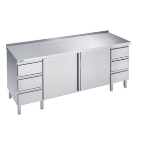 Pracovný stôl 1400x700x900 mm, 2 police, 2 bloky 3 zásuviek, 2 krídlové dvere, pracovná doska so zadným lemom  | RILLING, ASF 0714C S3B0