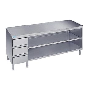 Pracovný stôl 1800x700x900 mm, 2 police, 3 šuflíky, pracovná doska bez zadného lemu | RILLING, ASG 0718A S3L0