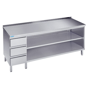 Pracovný stôl 800x700x900 mm, 2 police, 3 šuflíky, pracovná doska so zadným lemom | RILLING, ASG 0708C S3L0