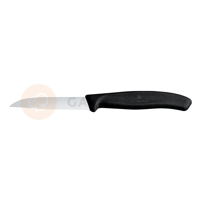 Nôž na oberanie, 8 cm, čierny, zúbkovaný | VICTORINOX, Swiss Classic, 6.7433