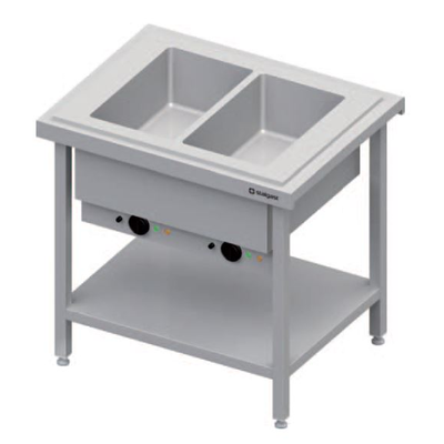 Centrálny stôl s dvojkomorovým vodným kúpeľom 2xGN 1/1, vrchná doska z nerezovej ocele | STALGAST, ST 124