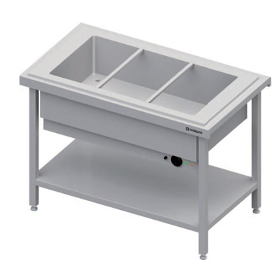 Centrálny stôl s jednokomorovým vodným kúpeľom 3xGN 1/1, vrchná doska z nerezovej ocele | STALGAST, ST 122