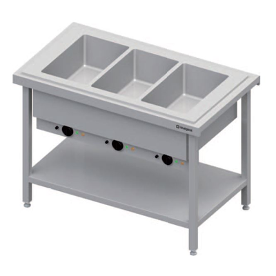 Centrálny stôl s trojkomorovým vodným kúpeľom 3xGN 1/1, vrchná doska z nerezovej ocele | STALGAST, ST 125