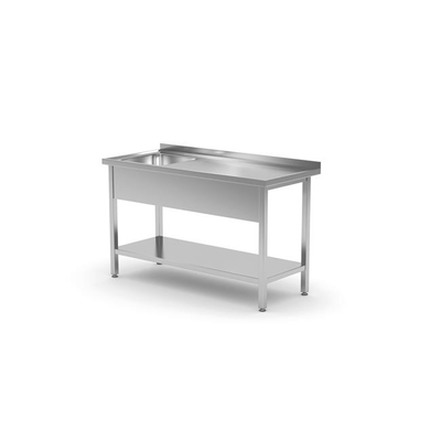 Nerezový stôl s umývadlom a policou, pravý, 1000x700x(h)850 mm | HENDI, 812938