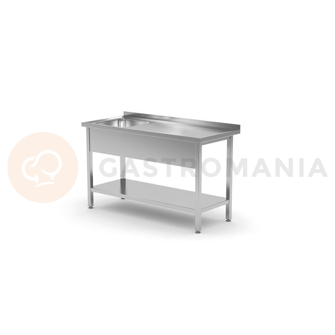 Nerezový stôl s umývadlom a policou, ľavý, 1000x700x(h)850 mm | HENDI, 812945