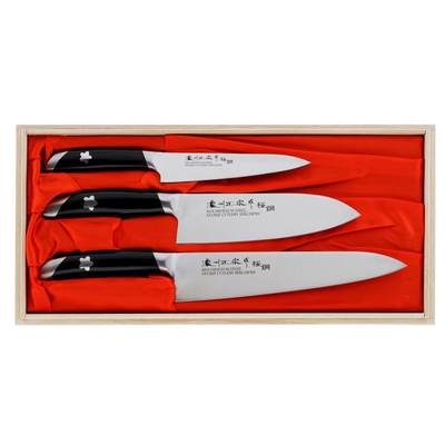 Sada troch nožov, šéfkuchára + Santoku + univerzálne | SATAKE, Sakura