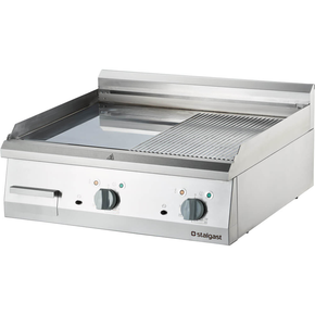 Elektrická grilovacia platňa, chrómovaná, hladká-vrúbkovaná, 8,1 kW, 800x700x250 mm | STALGAST, 9737300