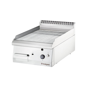 Plynová grilovacia platňa, chrómovaná, vrúbkovaná, 6,5 kW, G20, 400x700x250 mm | STALGAST, 9736210