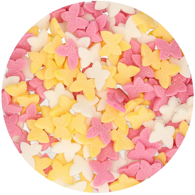 Cukrové sypanie - motýly 50 g, mix biely, žltý, ružový | FUNCAKES, F52055
