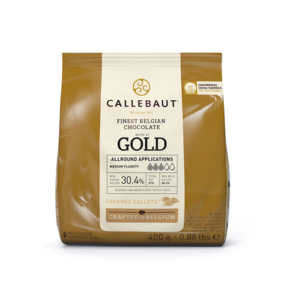 Karamelová čokoláda Gold 30,4% Callets&amp;#x2122; 0,4 kg balenie | CALLEBAUT, CHK-R30GOLD-E0-D94