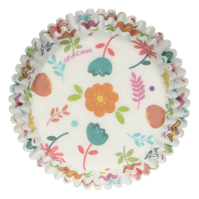 Košíčky na cupcake, priemer 5 cm, 48 ks biele s kvetmi | FUNCAKES, FC4204
