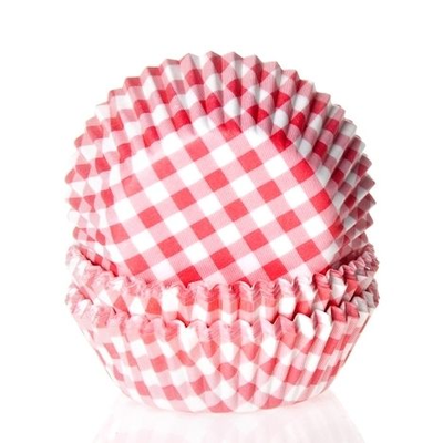 Košíčky na cupcake, priemer 5 cm, 50 ks bielo- červená mriežka | HOUSE OF MARIE, HM0213