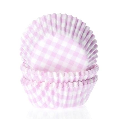 Košíčky na cupcake, priemer 5 cm, 50 ks bielo- ružová mriežka | HOUSE OF MARIE, HM0190