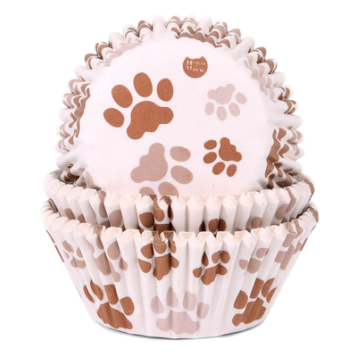 Košíčky na cupcake, priemer 5 cm, 50 ks hnedé psie labky | HOUSE OF MARIE, HM6765