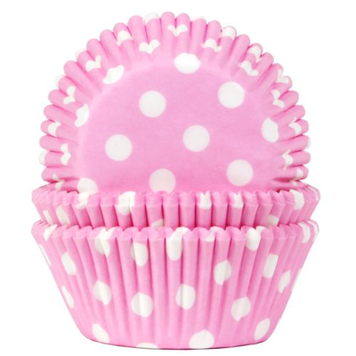 Košíčky na cupcake, priemer 5 cm, 50 ks ružová s bielymi bodkami | HOUSE OF MARIE, HM1920