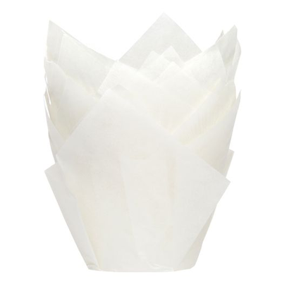 Košíčky na cupcake - tulipán, priemer 5 cm, 36 ks, biele | HOUSE OF MARIE, HM5965
