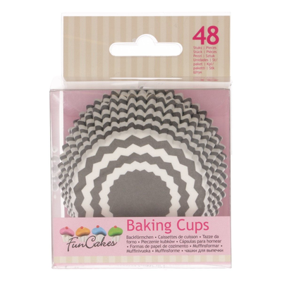 Košíčky na cupcake, priemer 5 cm, 48 ks s sivobielym cikcakom | FUNCAKES, FC4210