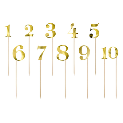 Zápich dekoračné čísla 0-9, 11 ks- zlaté | PARTYDECO, KPZ2-019M