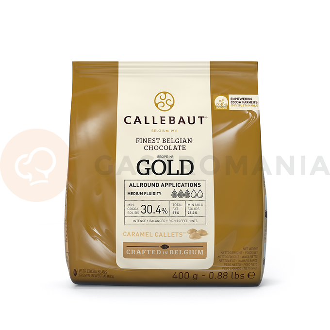 Karamelová čokoláda Gold 30,4% Callets&amp;#x2122; 0,4 kg balenie | CALLEBAUT, CHK-R30GOLD-E0-D94