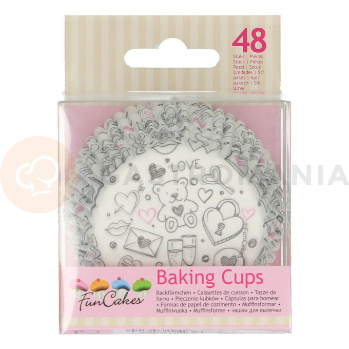 Košíčky na cupcake, priemer 5 cm, 48 ks biele s písacími vzormi | FUNCAKES, FC4202