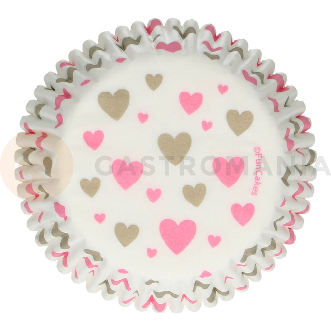 Košíčky na cupcake, priemer 5 cm, 48 ks biele so srdiečkami | FUNCAKES, FC4201